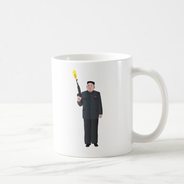 Skratta Kim Jong-un som avfyrar ett vapen in i Kaffemugg (Höger)