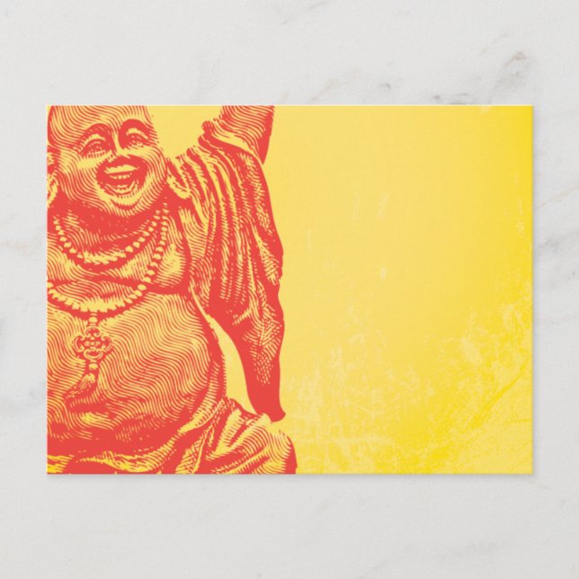Skratta (röda) Buddha, Vykort (Framsida)