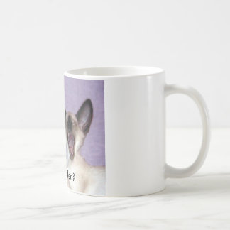 Skratta som är siamese "vem fluffade" muggen kaffemugg