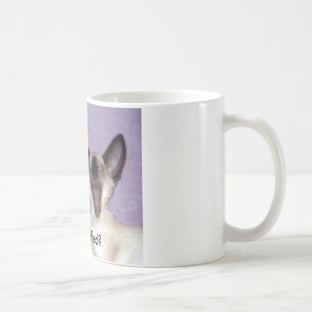 Skratta som är siamese "vem fluffade" muggen kaffemugg (Höger)