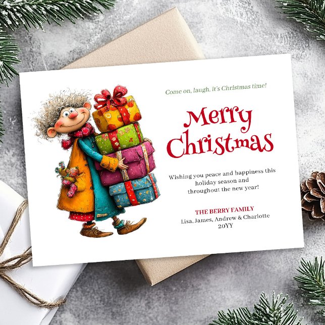 Skrattande damen redigerbar digital julhälsning julkort (Laughing Lady Editable Digital Christmas Greeting)