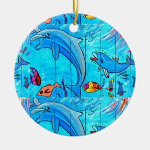 skrattande delfiner blå ornament