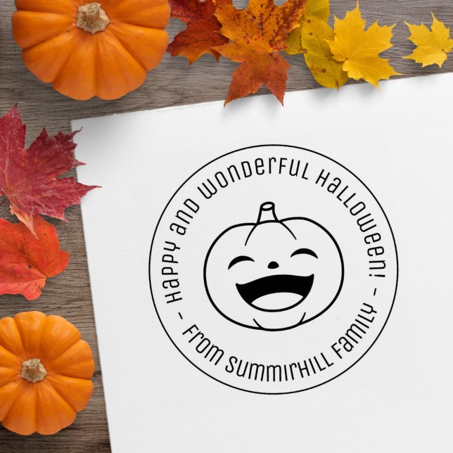 Skrattande Halloween-pumpa Rund Meddelande Stämpel (Skapare uppladdad)