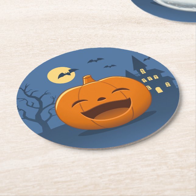 Skrattande Halloween-pumpa Underlägg Papper Rund (Vinklad)