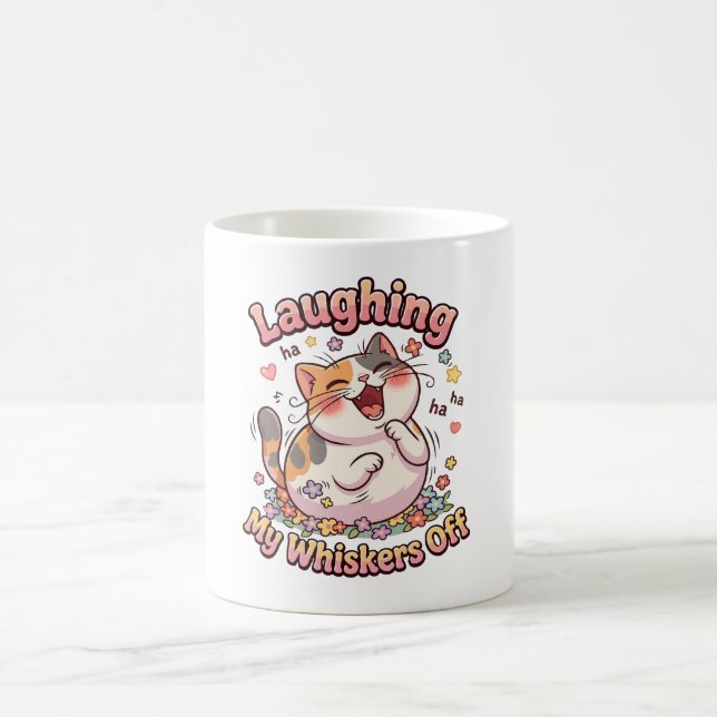 Skrattande katt tappar morrhår kaffemugg (Center)