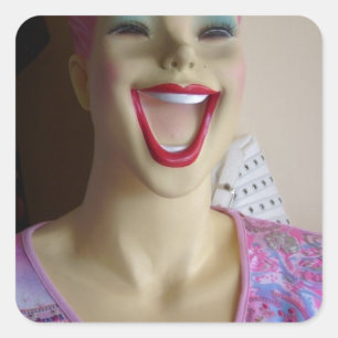 skrattande mannequin fyrkantigt klistermärke