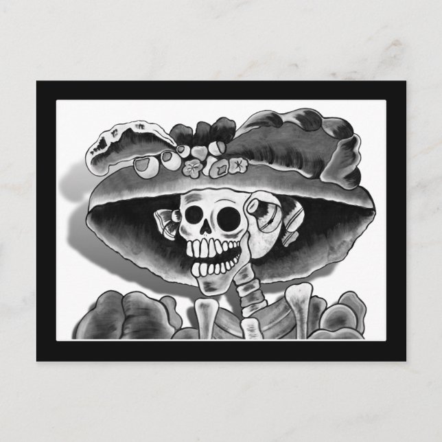 Skrattande Skelettkvinna Vykort (Framsida)