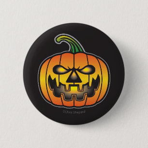 Skrattande skrämmande Halloween-pumpam monster Knapp