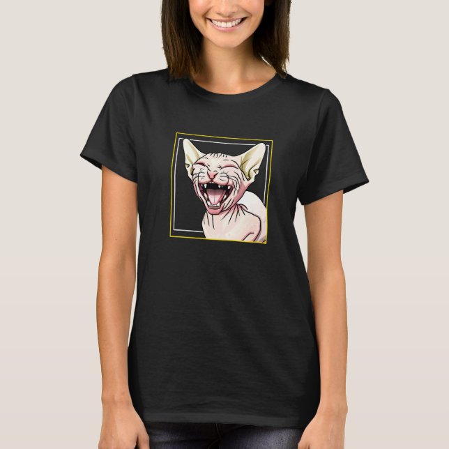 Skrattande Sphynx Katt T Shirt (Framsida)