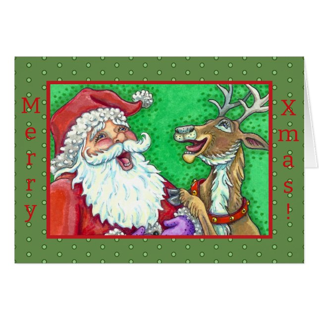 Skrattande tomte & renar knock knock skämt Vers OBS Kort (Framsidan Horizontal)