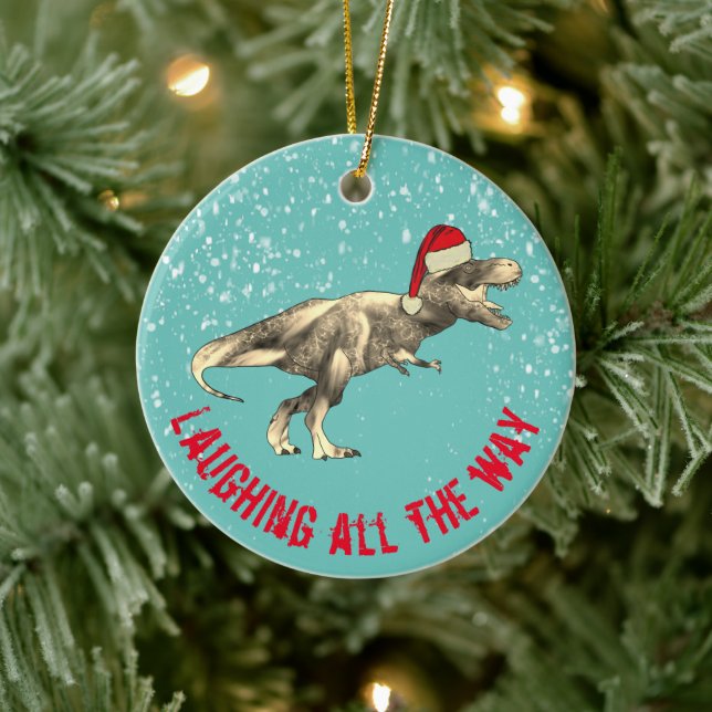 Skrattar hela vägen citat T. rex Tomte Julgransprydnad Keramik (Träd)