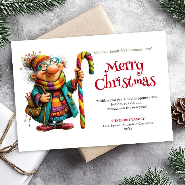 Skrattar Högt Kvinna Utskrivbart Julhälsning Julkort (Laugh Out Loud Woman Printable Xmas Greeting)