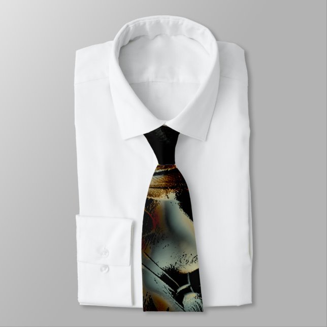 Skratterad mörk saton struktur idisslad digital tr slips (Bunden)