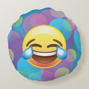 Skrattkassalådan gråter du tårar av lyckan Emoj Rund Kudde