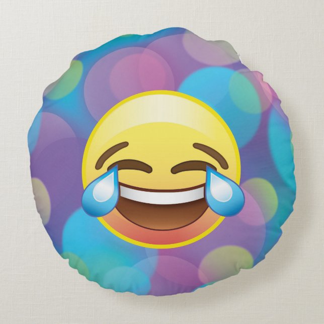 Skrattkassalådan gråter du tårar av lyckan Emoji Rund Kudde (Baksidan)