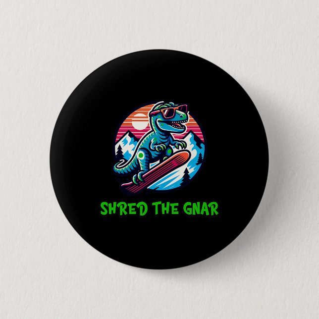 Skred Gnar-nuny Snowboarding Dinosaur T-rex W Knapp (Framsida)