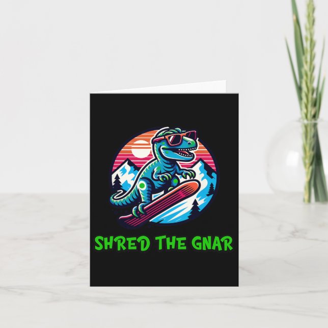 Skred Gnar-nuny Snowboarding Dinosaur T-rex W Kort (Framsida)