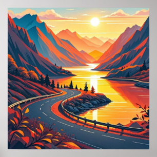 Skrenfärd på rullbana, solnedgångar poster