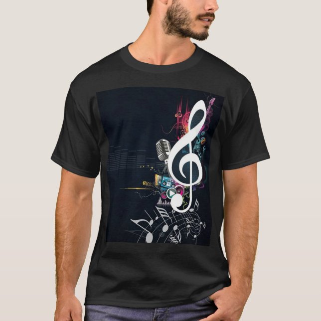 Skrevan noterar, mikrofonen och musik noter t shirt (Framsida)