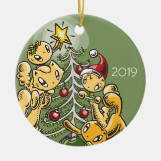 Skribbles the Cat Family: Trim the Träd Julgransprydnad Keramik