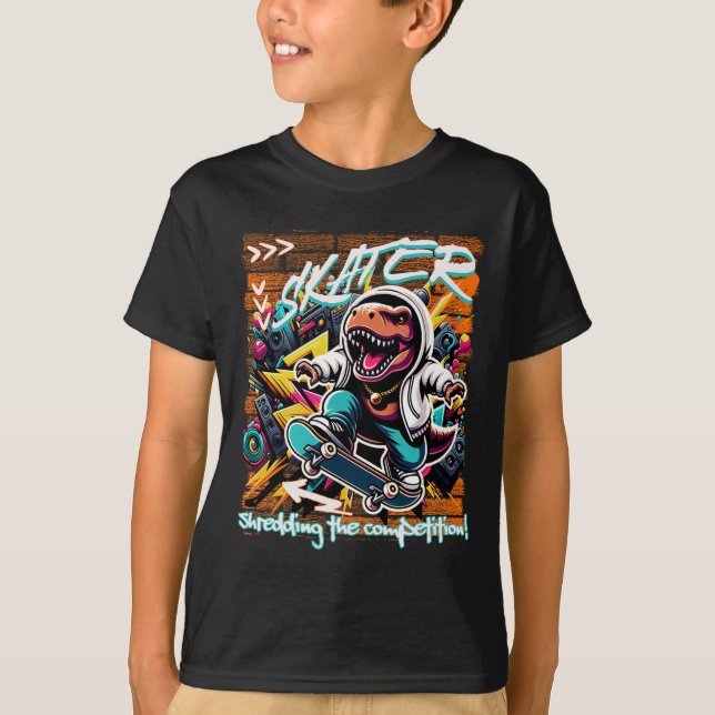 Skridskoåkare som krossar tävlingen! Rolig T-Rex f T Shirt (Framsida)