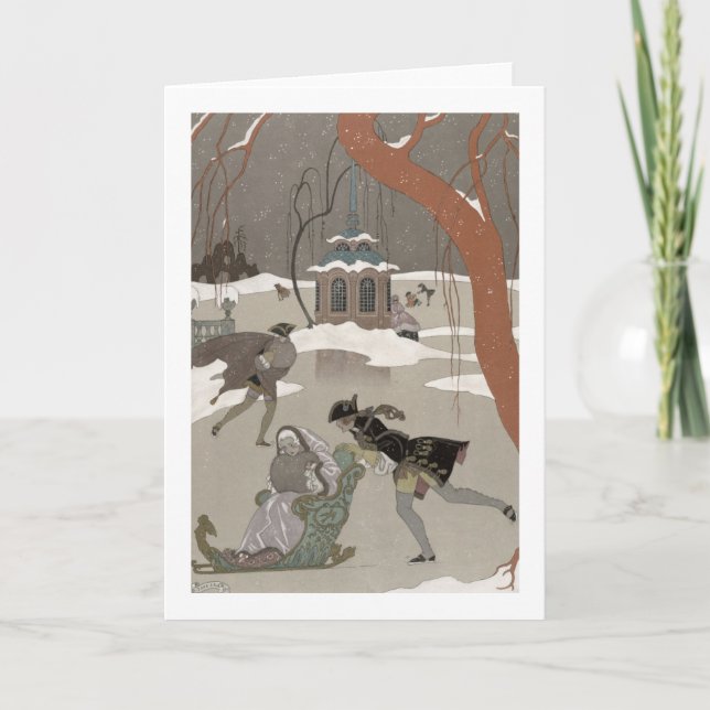 Skridskoåkning på den djupfryst sjön, illustration helgkort (Framsida)