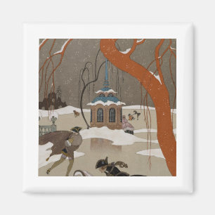 Skridskoåkning på den djupfryst sjön magnet