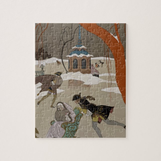 Skridskoåkning på den djupfryst sjön pussel (Vertikal)