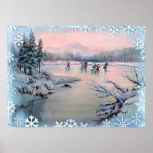 SKRIDSKOÅKNING & SNÖFLINGOR av SHARON SHARPE Poster