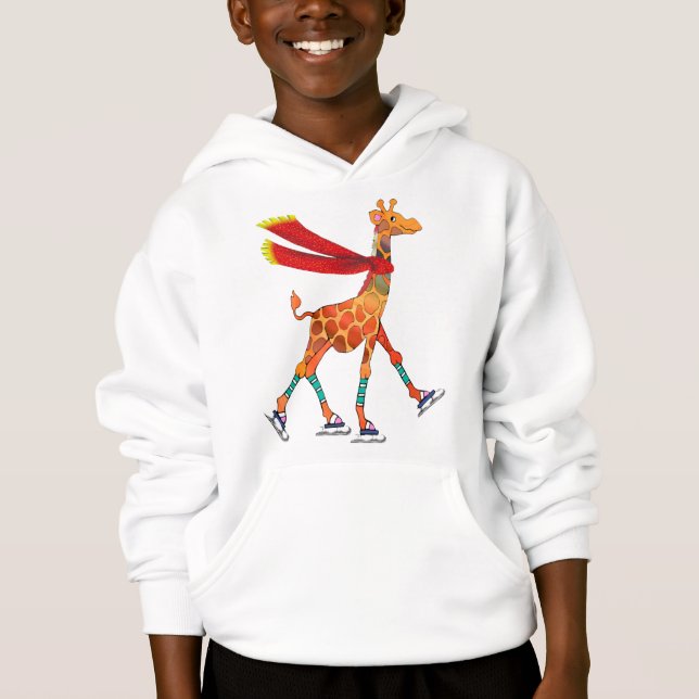 Skridskoåkninggiraff med scarfen tee shirt (Framsida)