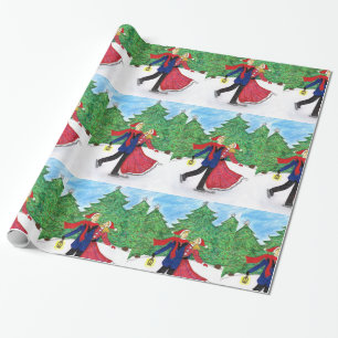 Skridskoåkningjul som slår in papper presentpapper
