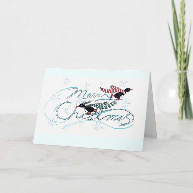 Skridskoåkningpingvin jul helgkort (Framsida)
