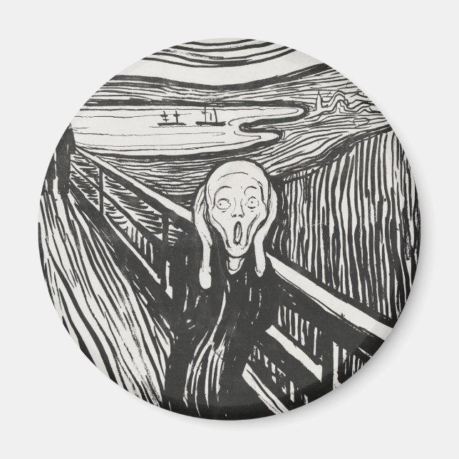 Skriet av Edvard Munch Svart och Vitt Magnet (Framsidan)