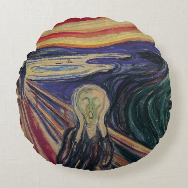 Skriet av Edvard Munch, Vintage Expressionism Rund Kudde (Framsidan)