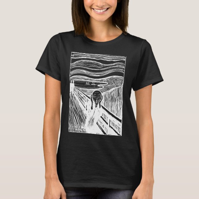 Skriet av Edvard Munch – Vit Linje Konst  T Shirt (Framsida)