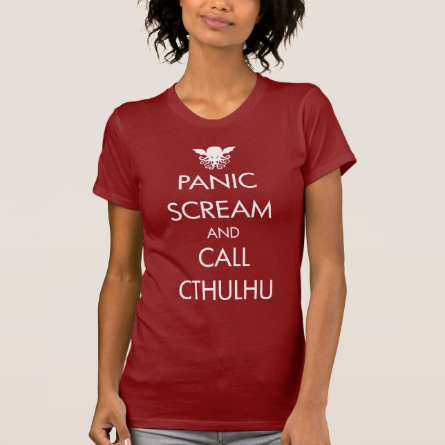 Skriet görar panikslagen och appellen Cthulhu Tee Shirt (Framsida)