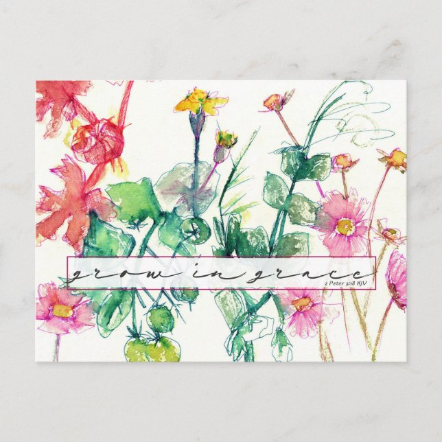 Skrift Bibelvers Växa i Nåde Blommor Vykort (Framsida)