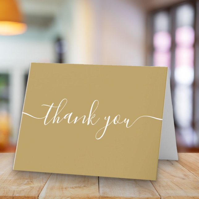 Skrift Enkel Modern Elegant Chic Guld Tack Kort (Script Simple Modern Elegant Chic Gold Thank You Card)