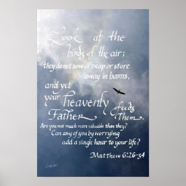 Skrift kalligrafi Matteus 6 26 34 Bibelvers Poster