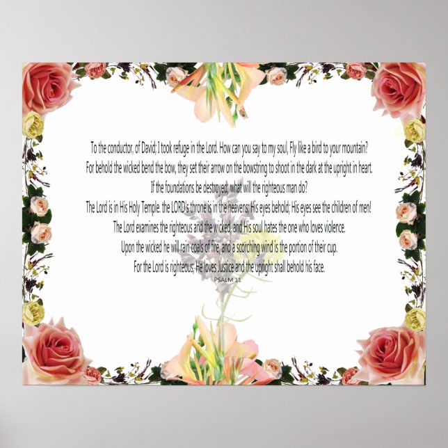 Skrift, Psalm 11, Färgpraktfull blomma Poster (Framsidan)