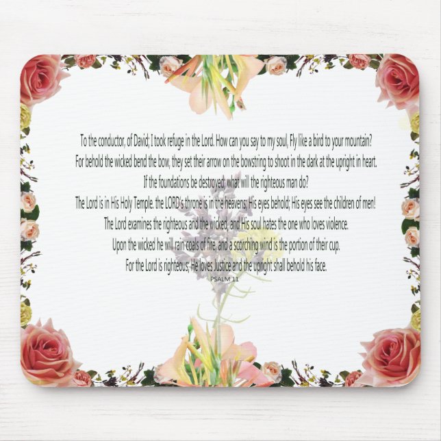 Skrift, Psalm 11, Färgstark blomma Musmatta (Framsidan)