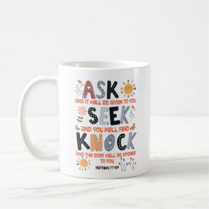 Skriftkort bibelvers Matteus 7:7 Kaffemugg
