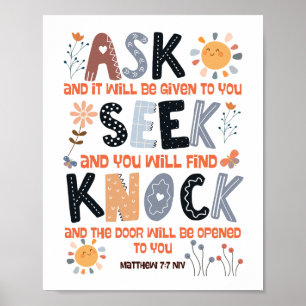 Skriftkort bibelvers Matteus 7:7 Poster