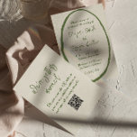 Skriftlig QR-kod för Hand plockade, Bröllop Inbjudningar<br><div class="desc">Om du tittar för en elegant, en unik enkel inbjudan till en enkel minimalistisk mall för grädde i bröllop. Med en ren beige gräddaktig bakgrund. Och celadon grönt skrev briden och triomens första namn. och redigerbar information allt i ett illustrerat QR-kod för hand plockade och anpassade på baksidan för onlinens...</div>
