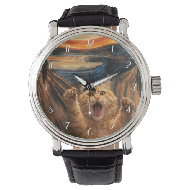 Skrik Kat Parodi Konst Armbandsur (Framsida)