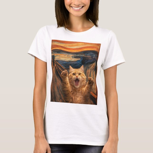 Skrik Kat Parodi Konst T Shirt (Framsida)