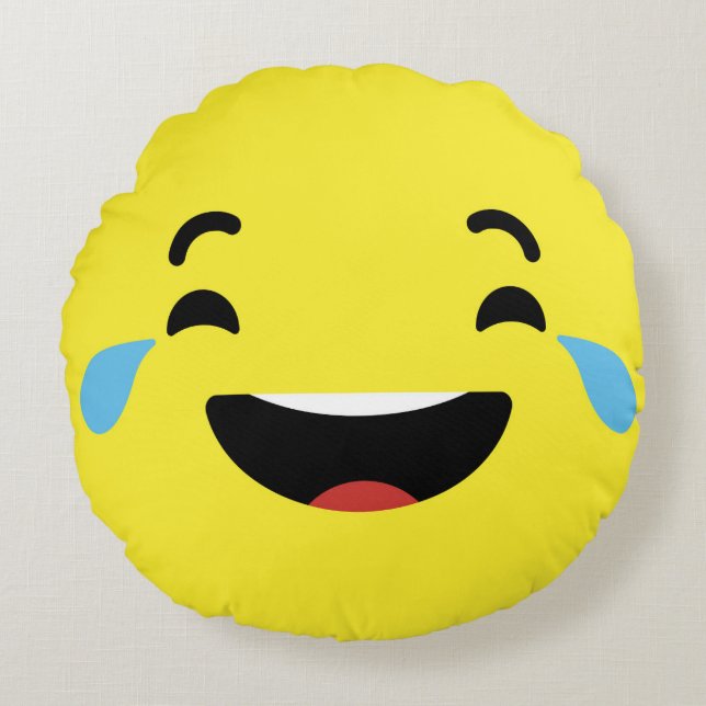 Skrik som skrattar Emoji Rund Kudde (Framsidan)