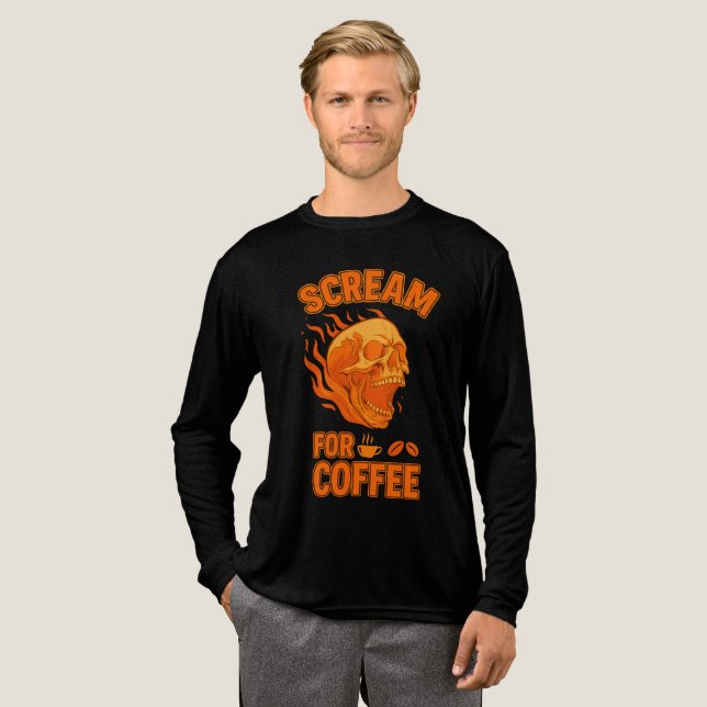 Skrika efter kaffe Spöklik dödskalle Halloween T Shirt (Hel framsida)