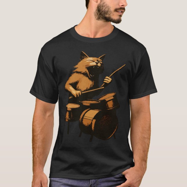 Skrikande katt som spelar trummor  t shirt (Framsida)