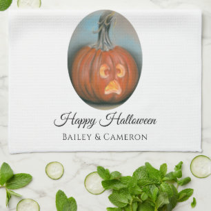 Skrikig jack o lanternpumpa för happy halloween kökshandduk